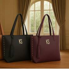 KS Karla Samenho cosmetics and accessories Elegant Women's Bag 2-Piece Kit Large Tote Bag With Shoulder Strap + Document Holder - 酒紅色 - 查看 4