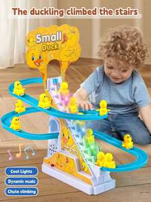 1Set Duck-Shaped Children's Doll Set, Can Climb Ropes And Slides, With The Effects Of Gravity, Light And Music, Suitable As Birthday Gifts And Children's Educational Games. - Multicolor - View 2