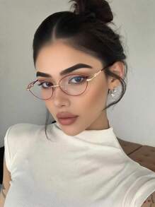 Unisex Computer/Gaming/TV/Phone Glasses With Cat Eye Metal Frame, Reduce Eye Fatigue, Light, Fashion Optical Glasses