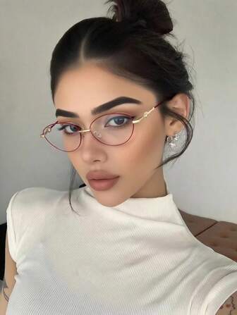 Unisex Computer/Gaming/TV/Phone Glasses With Cat Eye Metal Frame, Reduce Eye Fatigue, Light, Fashion Optical Glasses