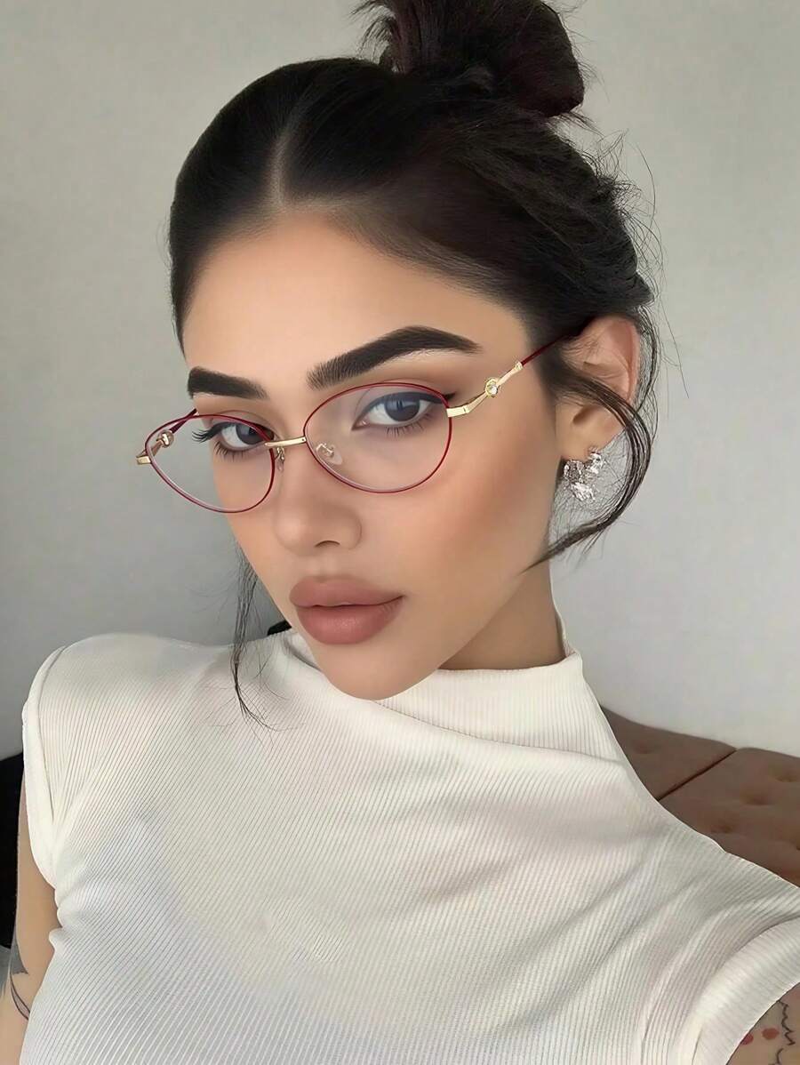 Unisex Computer/Gaming/TV/Phone Glasses With Cat Eye Metal Frame, Reduce Eye Fatigue, Light, Fashion Optical Glasses