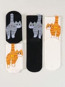 2 Pairs Of Spring And Autumn Cute Socks For Men And Women, Abstract Style 3D Cat Socks, Fun Boat Socks With Cute Cat, Egg And Bell Patterns, 3D Cat Hip Decoration Soft And Breathable Cartoon Style Socks, Everyday Wear, Valentine's Day