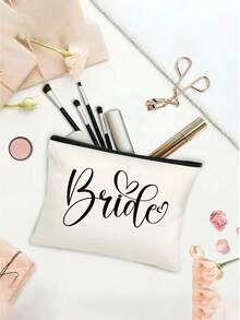 Bridal Bridesmaid Makeup Bag Wedding Bag Wedding Gift, Printed With The Letters "Bride/Sister Of The Bride" Canvas Zipper Bag, Wedding Party Gift, Multiple Styles Available, White Bag,Travel Storage Bag, Wash Bag, Hair Accessory Storage Bags, Practical Bride Team Gifts, Wedding Supplies, Bridal Party Gift For Besties And Sisters