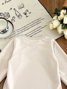 Humor Bear Váy dài tay in chữ và nơ organza thời trang thường ngày cho bé gái, phong cách công chúa, mùa hè - Màu be - Xem 5