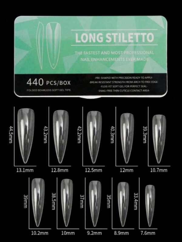1 Box 440pcs Ultra-Thin Long Pointed Nail Tips, Semi-Matte Finish