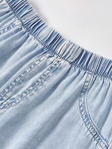 1 件女童休闲简约浅蓝色牛仔布，舒适日常穿着，春秋季 - 淺色水洗藍 - 查看 3