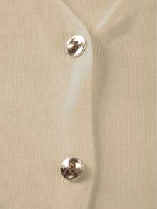 FOR BEAUTY V领短袖杏色针织开衫，时尚优雅，适合通勤、度假和新年穿着。