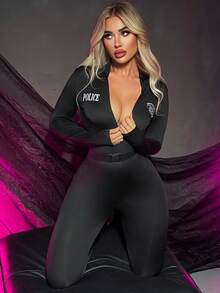 Trang phục hóa trang sĩ quan cho nữ nhân dịp Lễ Tình nhân, bộ áo liền quần dài tay có khóa kéo phía trước + thắt lưng. - màu đen - Xem 7