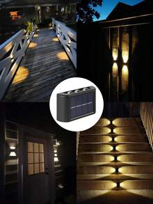 10LED/8LED Solar Wall Lights, 1/2/6pcs Multi-Pack Options, Up & Down LED Lamp Design Suitable For Decorating House Exterior Walls, Fences, Corridors, Decks, Stairs, Gardens, Front/Backyard - Black - View 2
