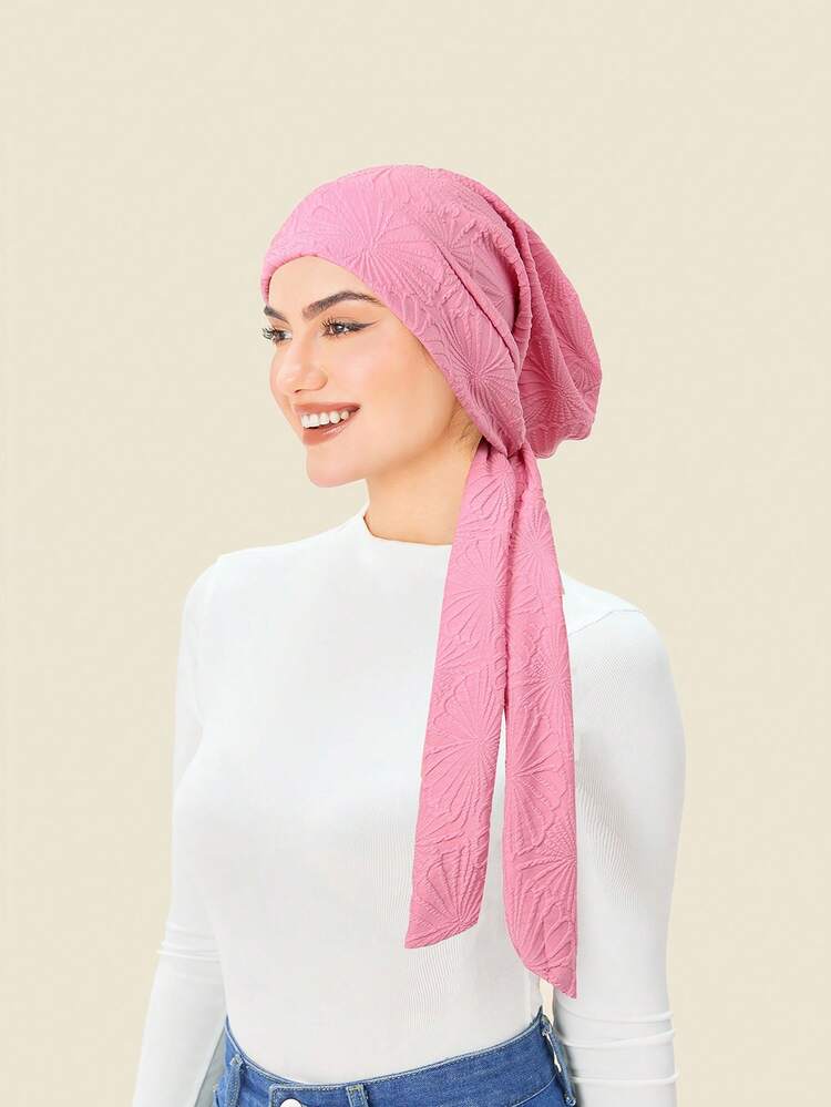 女士优雅提花头巾帽，时尚纯色预系头巾头巾帽长尾，舒适透气，适合日常穿着。 - 彩色 - 查看 3