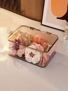 1pc/2pcs Jewelry Storage Box, Flip-Top Transparent Dust-Proof Box For Hair Clips, Headbands, Elastic Bands, Desktop Organizer, Stackable Storage Box For Drawer, Vanity, Bathroom, Gift For Girlfriend - Transparent Gray - View 6