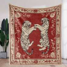 Vintage Style Tiger Print Flannel Throw Blanket - Soft, Warm, And Comfortable For Sofa, Bed, Car, Office, Camping, Travel - All-Season Knitted Polyester Blanket With Digital Print - Ideal Gift For All Occasions - Nhiều màu - Xem 3