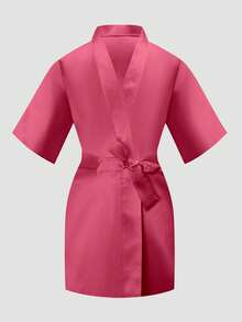 Tween Girl Solid Color Casual Loose Waist Tie Robe - Multicolor - View 4