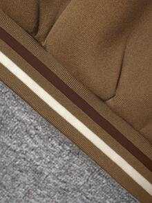 Young Boy Casual Stylish Letter Embroidery & Print Contrast Collar & Cuff Long Sleeve Hoodie Sweatshirt