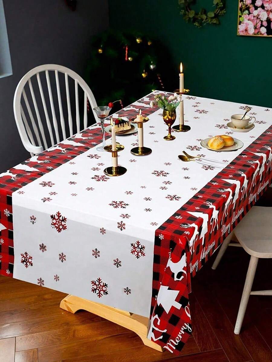 1pc Christmas Disposable TableCloths Table Cover Plastic,Christmas Party Tablecloth,54 * 108inch,Rectangular Tablecloth,Red Gingerbread Man, Great For Kitchen And Restaurant Holiday Decorations - Buffalo Plaid Snowflake Deer Christmas Tree Rectangular Tablecloth For Christmas Party Tablecloth Restaurant Holiday Christmas Table Decorations