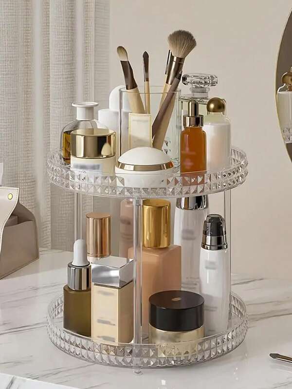 1 Peça Suporte Giratório de 360° Estilo de Luxo com Padrão de Diamante em Acrílico para Mesa - Bandeja Giratória Slouchy Susan - Organizador de Mesa - Organizador de Maquiagem Transparente de 1/2/3 Andares - Suporte para Ferramentas de Beleza - Suporte para Perfumes - Bandeja Portátil para Joias - Armazenamento e Organização de Beleza - Suporte para Penteadeira - Acessórios de Beleza - Para Escritório e Acessórios de Decoração Doméstica - Decoração de Mesa - Decoração Doméstica - Essencial para Esteticistas