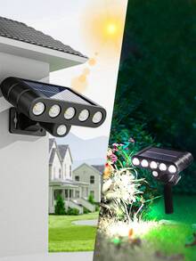 1/2/4 件太阳能露营灯，5 个超亮 LED，3 种照明模式，3000W 白光安全手电筒。带运动传感器的草坪/地桩路径灯，多功能可拆卸户外壁灯，1200mAh 可充电电池，太阳能电池板，亮度可调，适用于花园、庭院、道路、房屋、露营装饰的花园景观照明 - 升級款-白光 - 查看 7