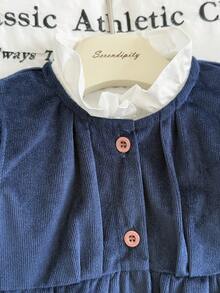 2 Pieces Girls Spring/Autumn Dress Set, Children's Fashionable Embroidered Shirt With Ruffled Vest & Long Sleeve Dress, Princess Style