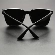 Men's Fashion Square Frame Glasses With Rivet Details For Daily Wear - C1 Black Frame Black Film - View 4
