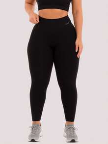 Plus Size Women's Leggings, High Waist, Non-Transparent, Comfortable, Gym Fitness - 黑色 - 查看 2