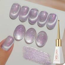 XEIJAYI 1PC 10ml Cat Eye Nail 2025 Holographic Nail Art Reflective Cat's Eye Magnetic Nail Gel Soaking UV LED Gel Salon Female Nail Art Tools Fashion Nail Gel - 紫色 - 查看 1