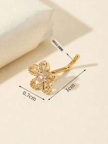 1 件装精致不锈钢镀金/镀银水晶镶嵌花朵及彩色锆石设计 L 形鼻钉，女士适用 - 适合日常佩戴、派对及时尚造型