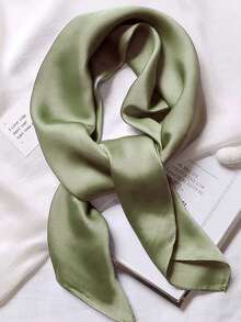 1条女士纯色方巾，时尚素色真丝方巾，多功能头巾，可作腰带、包带、披肩等。 - 橄欖綠 - 查看 2
