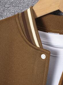 Young Boy Casual Stylish Letter Embroidery & Print Contrast Collar & Cuff Long Sleeve Hoodie Sweatshirt