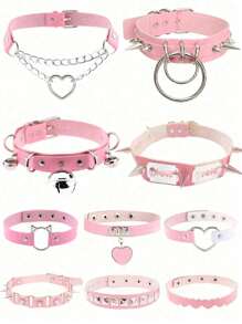 1 pieza Collar gargantilla de estilo punk gótico con remaches rosas personalizados, collar de cadena de acero inoxidable ajustable, collar con remaches cuadrados, collar gargantilla de orejas de gato de PU, adecuado para uso diario de mujeres, fiesta de Halloween, regalo de cumpleaños creativo, San Valentín, accesorios de playa, joyería de mujer