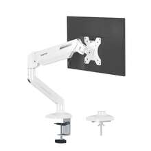 Nearhub Nearhub Einzelner weißer Computermonitor-Arm-Ständer - Schwerer Grauer Halterungsarm mit flexibler Höhenverstellung, 180° Schwenkbarkeit, 360° Drehung, Neigung +90° bis -45°, ergonomisch VESA-kompatibel 75x75/100x100, Kabelmanagement, platzsparender Tischklemme für LCD-LED-Bildschirme