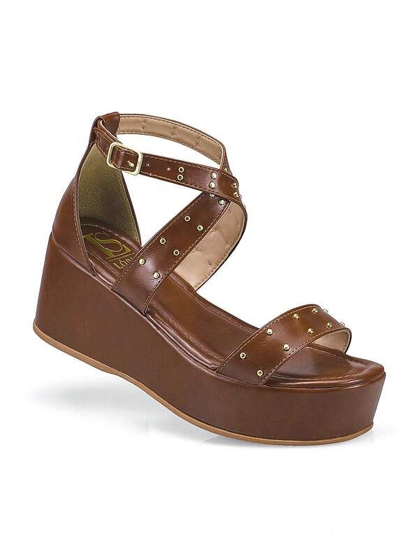 Loris Shoes Oficial Sandália Feminina Tira Anabela Flatform Fivela Spyke Estilosa 410 rebites lesma