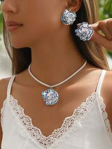 1set Colorful Faux Pearl Luster Flower Earrings Necklace Set, Elegant And High-Class Jewelry Suitable For Daily Wear For Women Valentines,Mom,Mother,Mother's Day,Gift - Pearlescent Flower Set - View 13