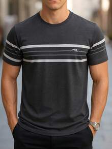 DAMAI MEN'S FASHION Short Sleeve Men's T-Shirt With Round Neck, Ideal For Everyday Use - 深灰色 - 查看 1