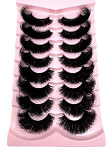 New 8 Pairs/Pack Natural Extension Thick Fluffy Volume False Eyelashes Dramatic Messy Mink Lashes Wispy Long Reusable Eyelashes 8D Volume Lasting Wispy False Eyelash Strips Foxy Eye Lifting Look Extension Full Eyelash Strip To Lengthen And Volumize The Outer Corner Of Your Eye Beauty Makeup Gift For Women & Girl - 黑色 - 查看 3