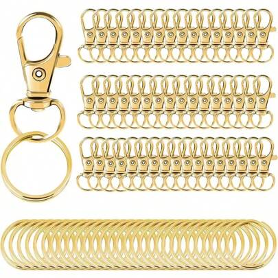 20/40/60/100pcs Key Chain Rings With Keychain Hooks, Keyring Clips With Rings, DIY Accessories Keychain Swivel Carabiner Lobster Clasp Key Chains Decoration Keyring Pet Leash Clips Bag Accessories Set