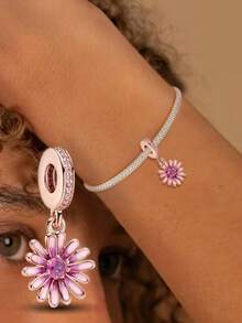 1 pieza Elegante cuenta de plata de ley 925 con degradado de margarita para pulseras y brazaletes de mujer, manualidades de joyería y combinación con atuendos diarios, decoración de joyería para niñas