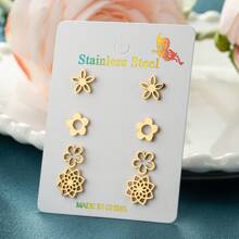 4 Pairs /Lot, Vintage Chic Bohemian Stainless Steel Floral Earrings - A Vintage-Inspired Cutout Design, Perfect For Party Gifts, Gifts For Family And Friends