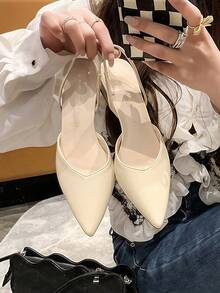 Zapatos de mujer, tacones altos de mujer cómodos y elegantes, tacones de fiesta de mujer de moda y versátiles, tacones gruesos. - Beis - Ver 1