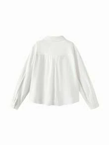 Balabala Girls Shirt 2025 New Fall Flannel Plaid Button-Up Top - Original White - View 2