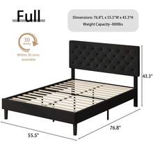 Upholstered  Bed Frame With Headboard, Linen Platform Bed  Frame With Wooden Slats Support,Twin/ Full/ Queen/ King,Pink/ White/ Blue/ Light Grey/ Dark Grey/ Black/ Cream - 黑色 - 查看 7