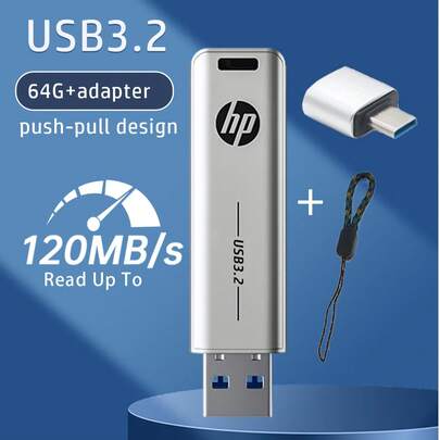  HP 256GB 128GB USB 3.2 闪存盘，金属外壳 USB 驱动器，带挂绳 USB/Type-C 适配器