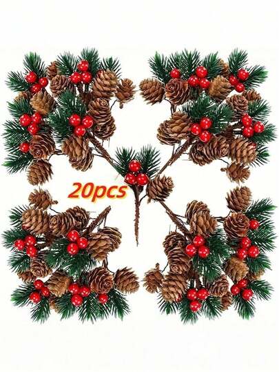 10PCS Red Berry Stem Pine Tree Branches,Artificial Pine Cone & Berry Swags,Mini Artificial Pinecone Picking Flowers DIY Wreath,Plastic Christmas Tree Branches For Crafts, Fireplace, Bar, Party, Holiday Decorations Wedding Party Supplies Kitchen Restaurant Table Centerpieces, Valentine Day, Gift Home Decor Christmas Decorations Room Decor