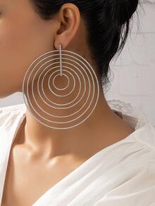 1 Pair Women's Multi-Layer Big Round Hoop Earrings, Gorgeous Floral Shaped Exaggerated Earrings, Suitable For Daily Wear, Gift, Festival - Gun Black - View 5