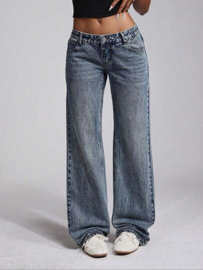 Jeans casuales y versátiles de pierna ancha y bolsillos para adolescentes