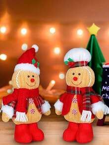 1pc Christmas Gingerbread Gingerbread Man Christmas Gingerbread Pillows Stuffed Gingerbread For Holiday Decor Christmas Tree Gifts - Multicolor - View 4