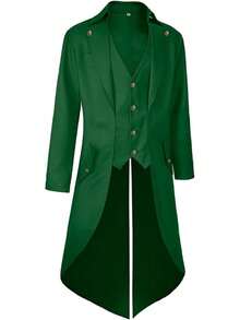 Mens Pirate Coat Steampunk Jacket Tailcoat Renaissance Jacket Halloween Hatter Costume - Green - View 2