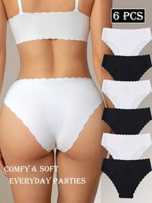 6pcs Seamless Women's Briefs Elegant Solid Color Panties
