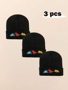 3 pezzi Cappellino da neonato con ricamo di dinosauro, berretto invernale lavorato a maglia per bambini e bambine piccoli, cappello invernale caldo - Multicolore - Visualizzare 17