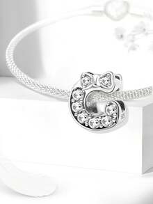 1 pieza Elegante cuentas de plata de ley 925 con 26 letras como encanto para mujeres, apto para pulseras, brazaletes y manualidades de joyería, regalo de aniversario para damas - Letras de arco - Ver 8