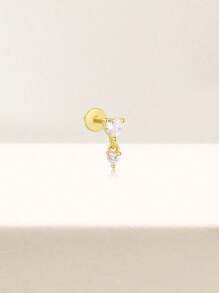 EleRunis 1 件 925 纯银时尚爱心双扣镶嵌女式耳钉平背软骨耳轮穿孔精美珠宝适合日常佩戴婚礼派对订婚周年纪念情人节 - 金色 - 查看 4